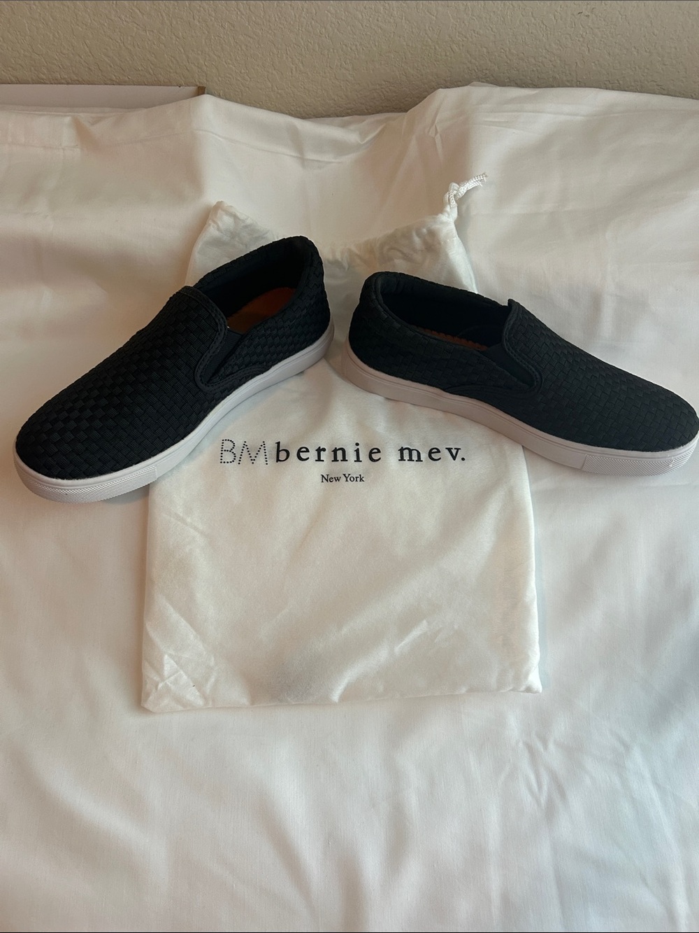bernie mev.  Black Woven Slip-On Loafers